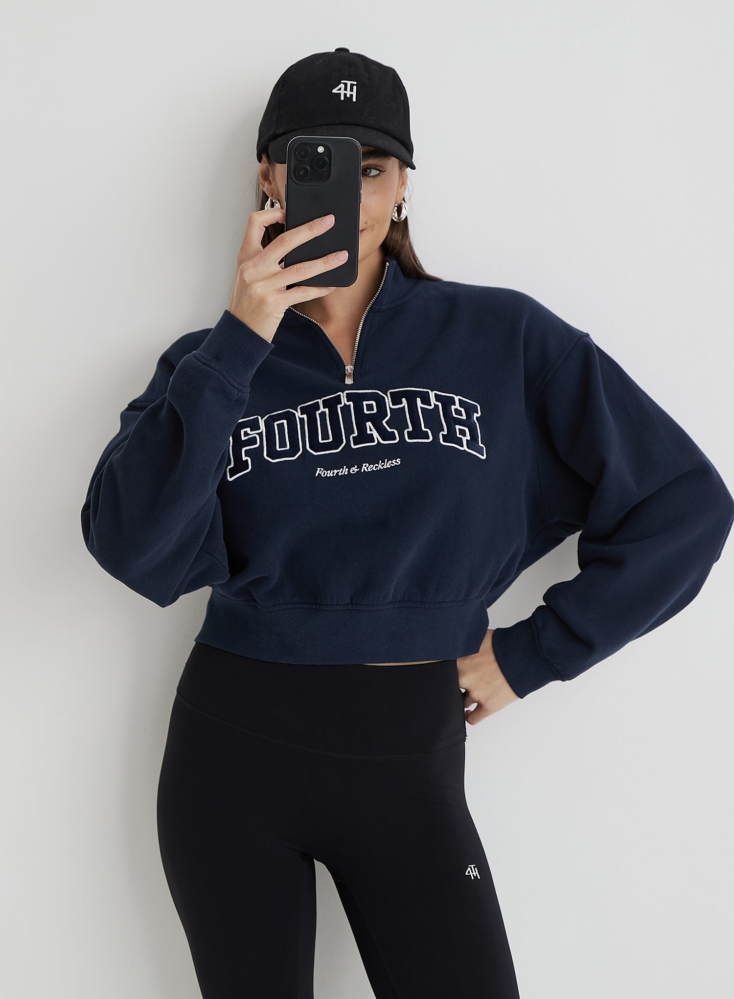 Navy Fourth Half Zip Cropped Sweatshirt